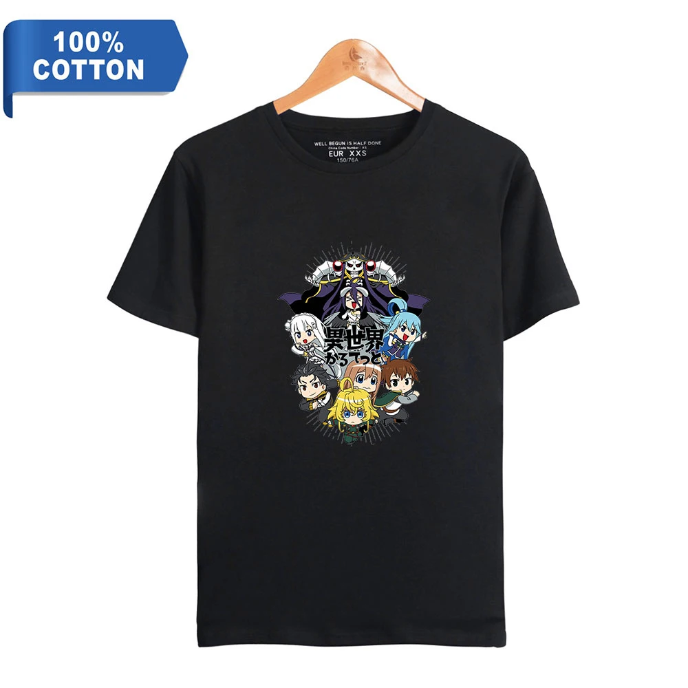 

Isekai Quartet 100% Cotton T-shirt Men Crewneck Short Sleeve T shirt Anime Harajuku Streetwear Fashion Tees