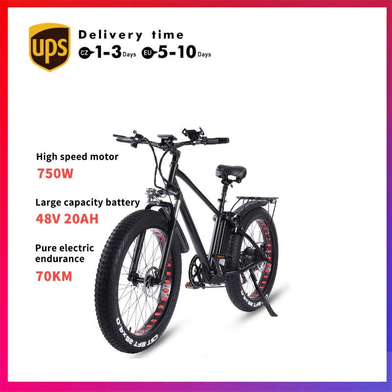

750w 26 Inch Electric Bike 48v 15ah 20ah Lithium Battery Fat Tyre Adult Bicycle E-Bike Men‘s Ebike