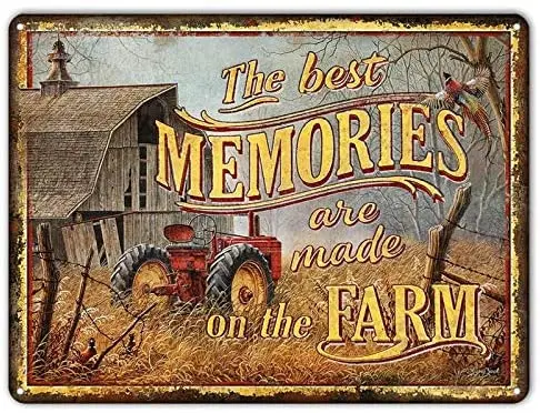 

Farm Memories Best Farming Tractor Cabin Vintage Style Wall Decor Metal Tin Sign New 16 x 12 inches