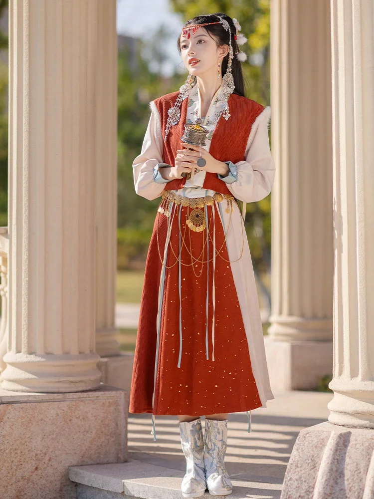 Костюм ханьфу женский в китайском стиле тибетский костюм Тан для взрослых