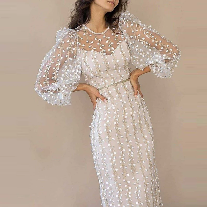 Элегантное прозрачное сетчатое платье с цветочным принтом женское