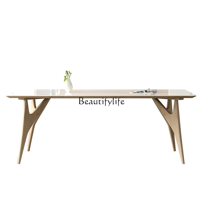 Обеденный стол из цельного дерева каменной плиты кремового ветра ножки массива