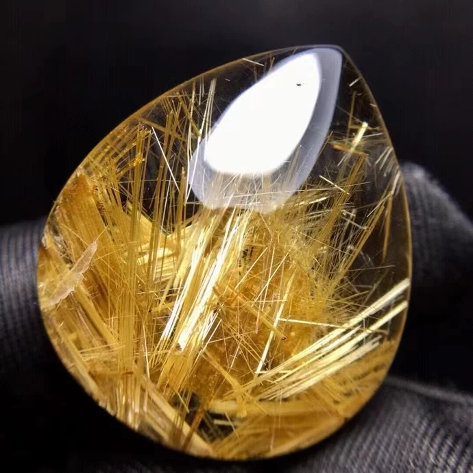 

Natural Gold Rutilated Quartz Pendant 32:28:12mm Rutilated Brazil Crystal Wealthy Water Drop Necklace Pendant AAAAAA