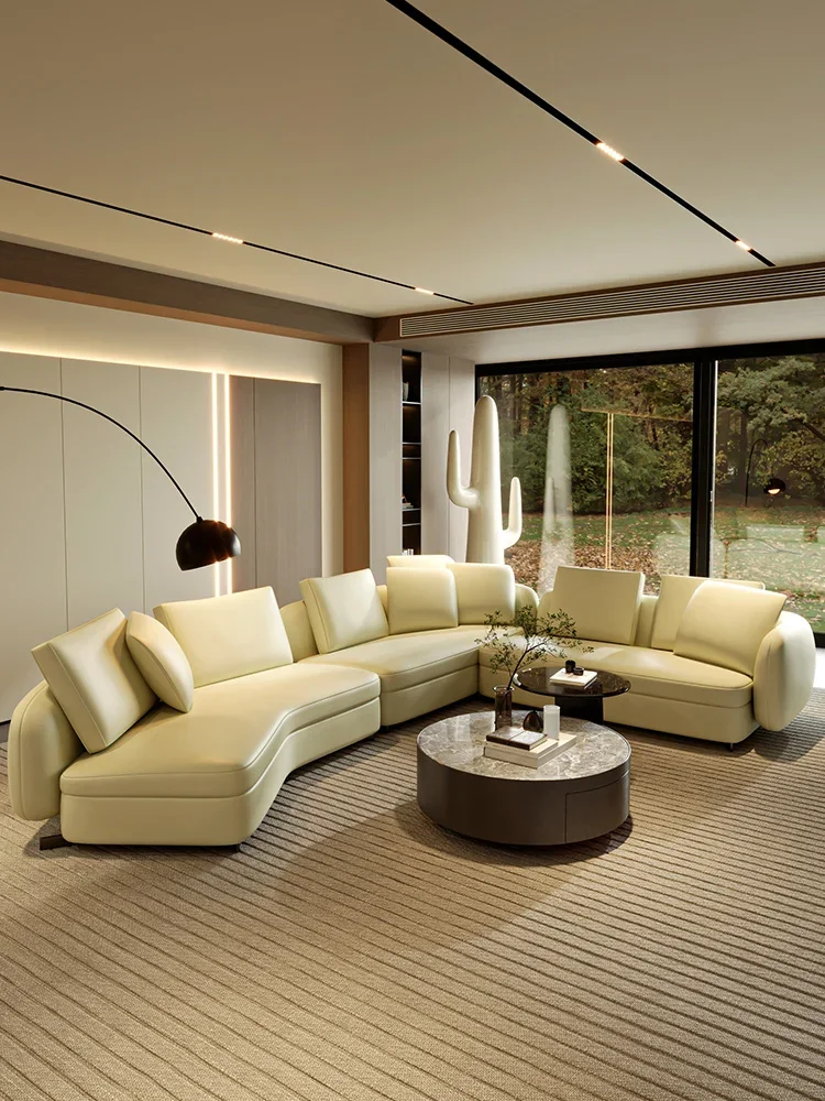 

TLL Corner Chaise Sofa Villa Living Room Leather Sofa Combination