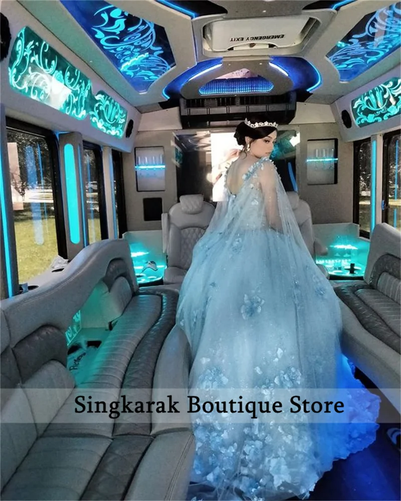 Шикарное бальное платье небесно-голубого цвета красивые платья 16 Quinceanera бусины 3D