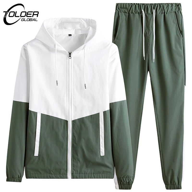 Hip Hop Men Patchwork Tracksuit Hooded Jackets + Sweatpants Spring Autumn Sports Jogger Sets Male Hoodies Sweatershirt Suits 5XL