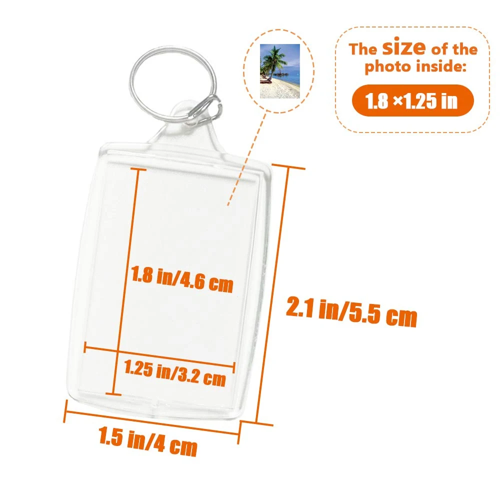 30PCS Clear Acrylic Photo Frame Keychain Photo Insert Keyrings Blank Rectangle for Double-Sided Photos DIY Supplies