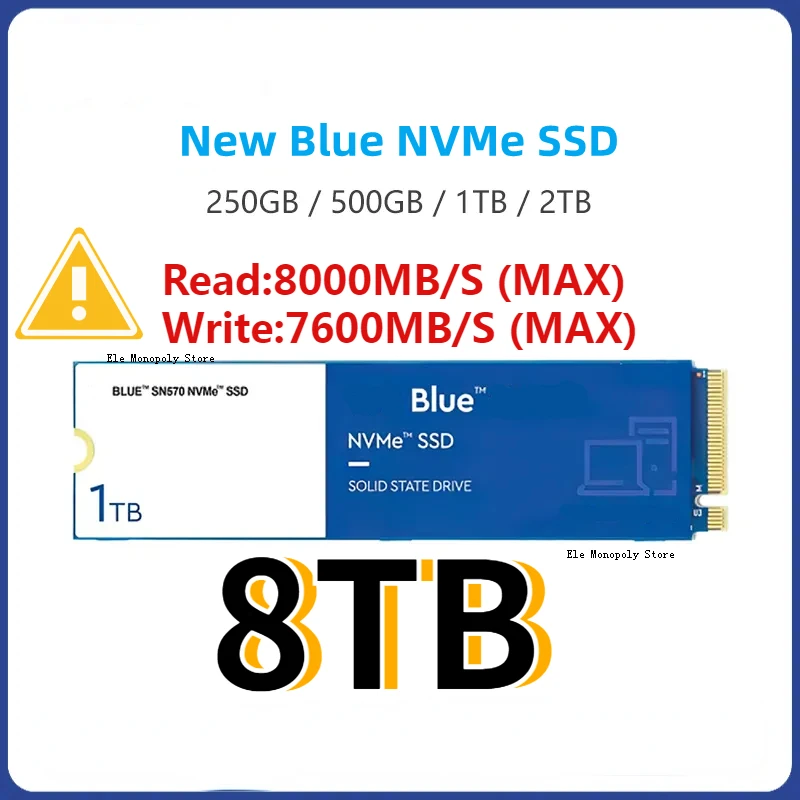 

8TB 4tb 2023 Latest Edition Blue SN570 NVMe 2TB 1TB 500GB 250GB SSD PCIe3.0*4 M.2 2280 Internal Solid State Drive For Laptops PC