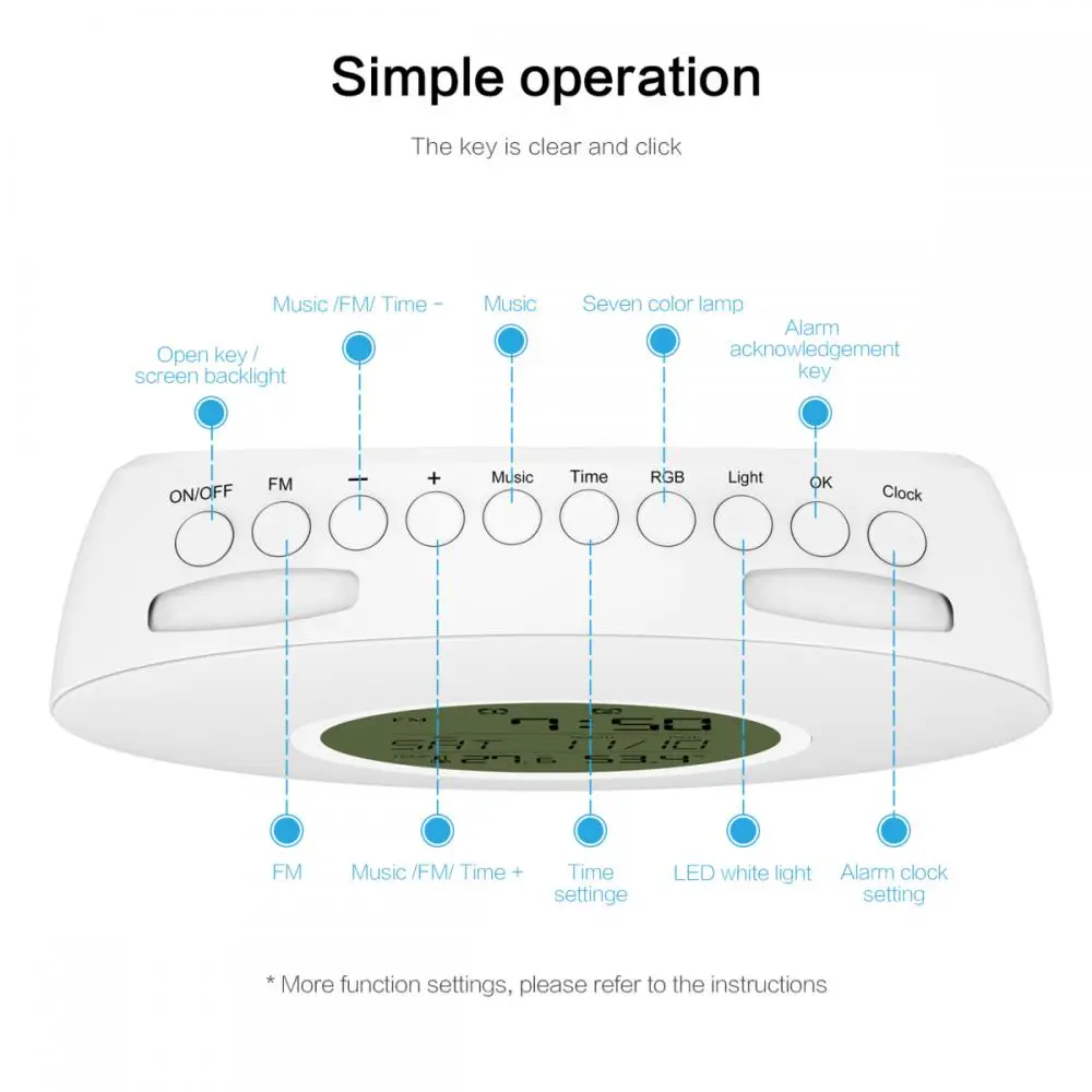 Universal Smart Wake-up LED Night Light Temperature Humidity Sensor Detectors FM Multi Function Colorful Night Light Alarm Clock images - 6