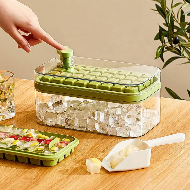 32/64 Grid Silicone Ice Cube Box Pressing Type Ice Maker Box Easy Release Ice Lattice Plastic Ice Cube Maker With Lid Ice Tray