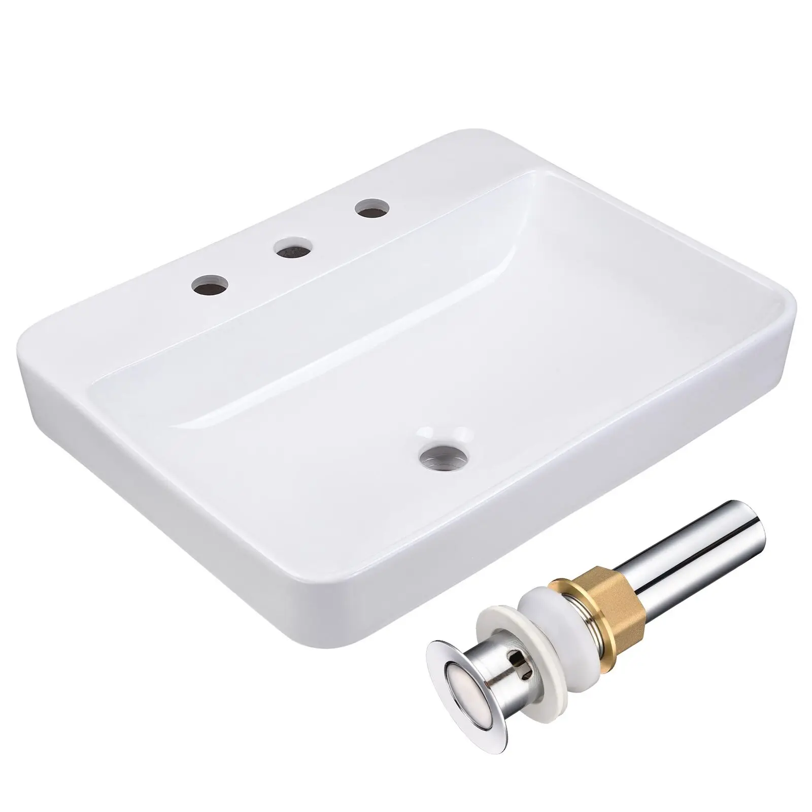 

23 X18 Rectangle Drop-in Vessel Sink with 3 Faucet Holes Glazed Ceramic Basin