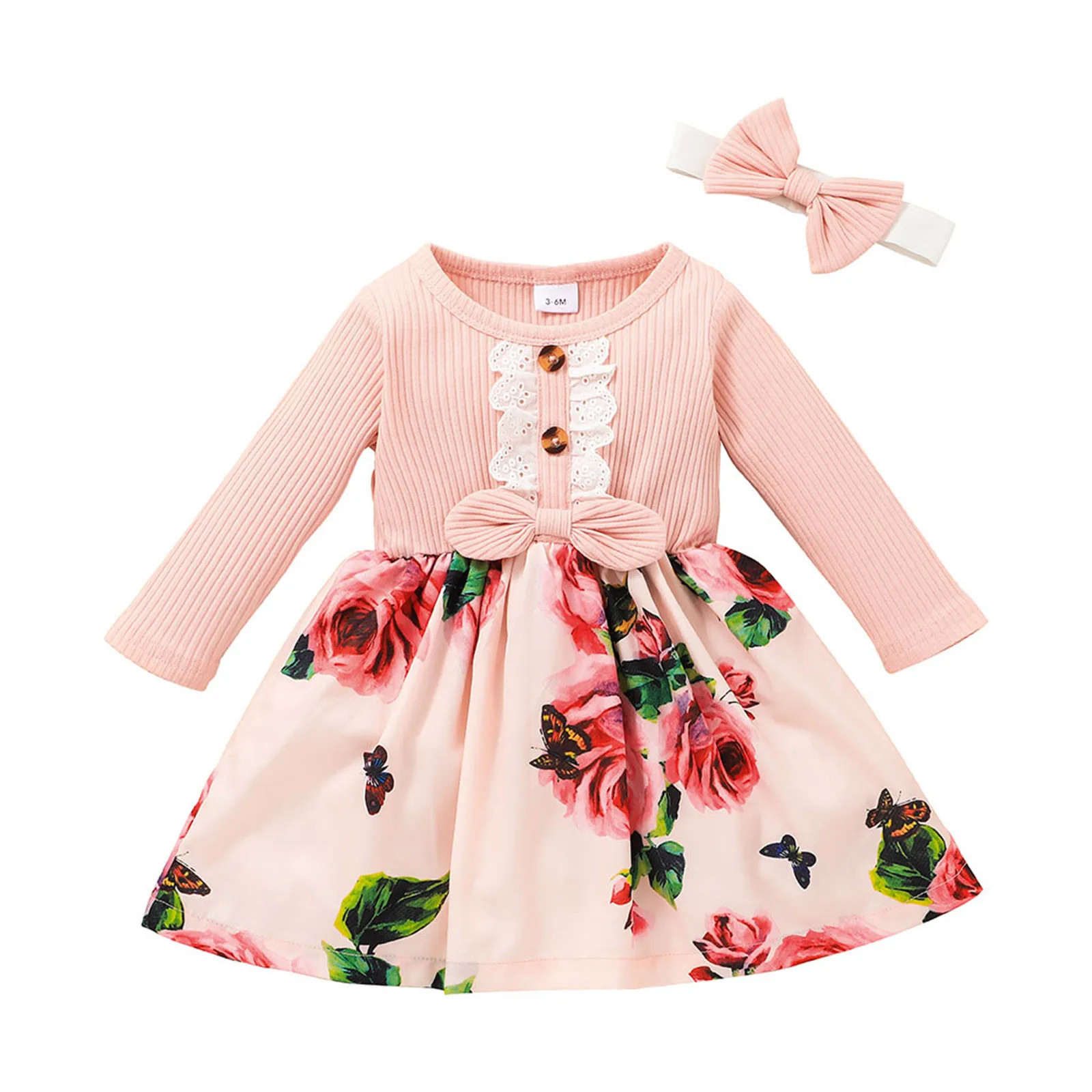 

Princess Bow Dress Splice Toddler Ribbed Kid Girls Baby Party Ruffled Floral Girls Dress&Skirt Girls Pumpkin Dress
