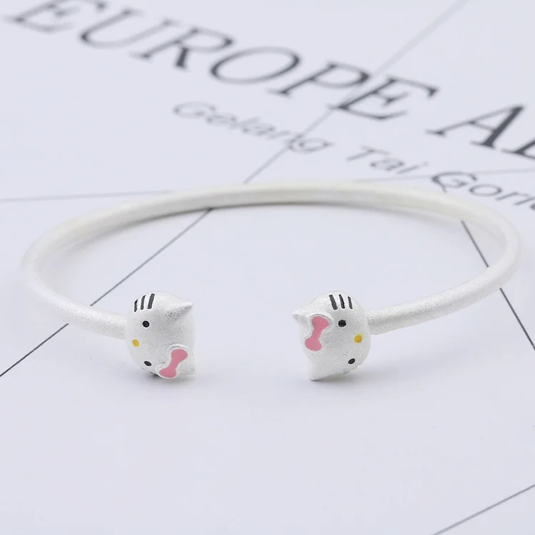 Браслет Hellokitty Cartoon из серебра с покрытием, милый котенок Kt Cat Baby, японская и корейская мода, матовый, простой в использовании.