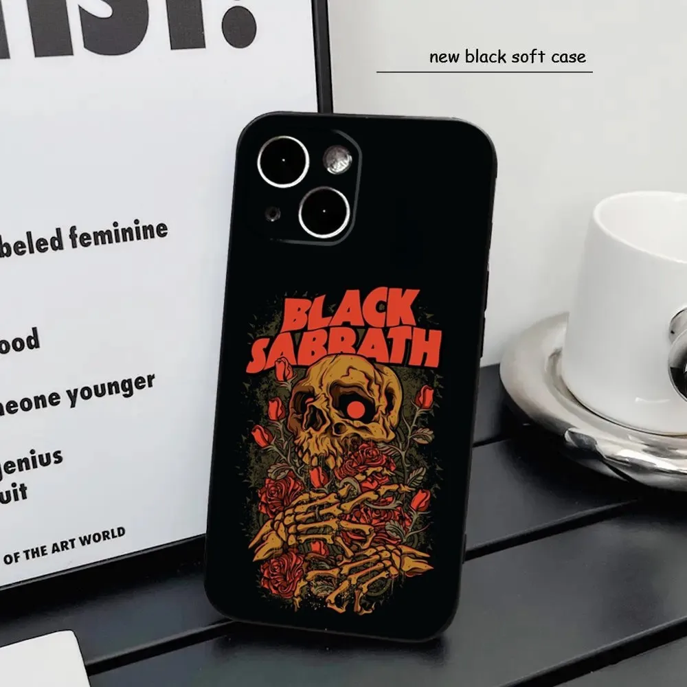 B-Black S-Sabbath S-Smart Phone Case For iPhone16 15 14 13 12 Mini 11 Pro XR X XS MAX 7 8 Plus Silicone Cover Soft Black