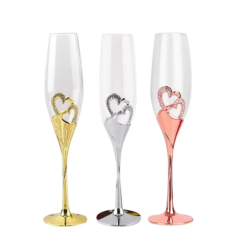 1Pair Crystal Glass Goblets Wine Glasses Wedding Champagne Glasses Metal Stand Flutes 200ml Bar Wine Accessories