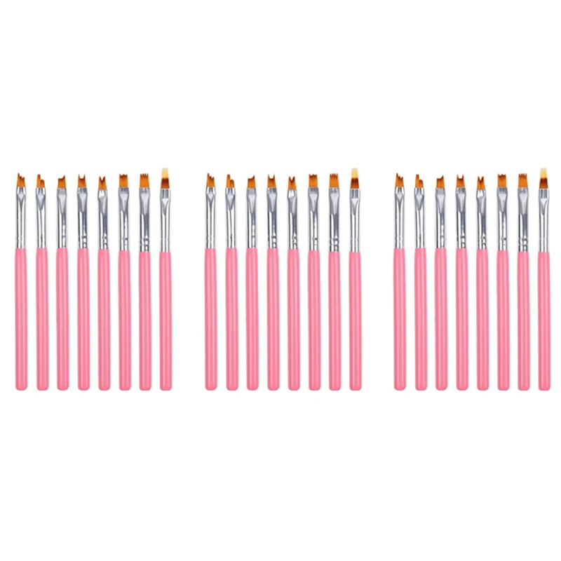 

24Pcs Color Paint Pen Set Pink Petal Pen Nail Brush Short Nail Brush