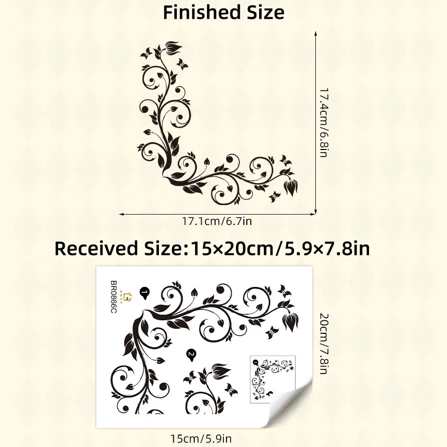 BRUP Черные наклейки с цветочным узором для стен