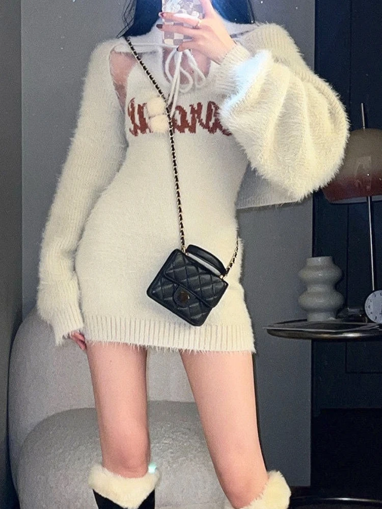 

Женское трикотажное мини-платье-свитер вечерние бретельках