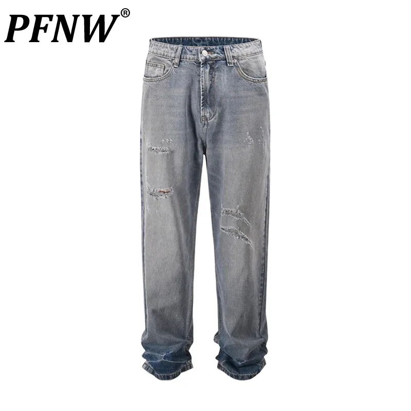 

Мужские рваные джинсы PFNW, изношенные потертые прямые джинсовые брюки, повседневные брюки, Новинка осени 2023, 28W1985