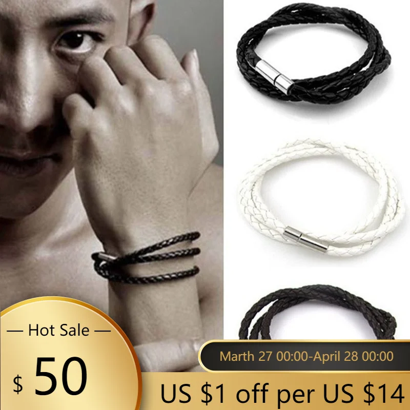 

2023 100% New Korean Explosion Models Men's Multi-layer Braided Twist Leather Bracelet