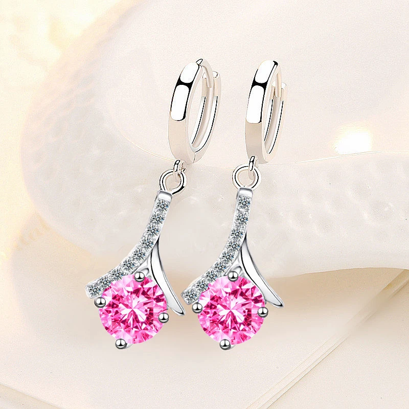 

New 925 Stamp Silver Plated Women Drop Earrings Luxury Cute Pendant High Quality Zircon Earring For Women Anniversary Jewelry