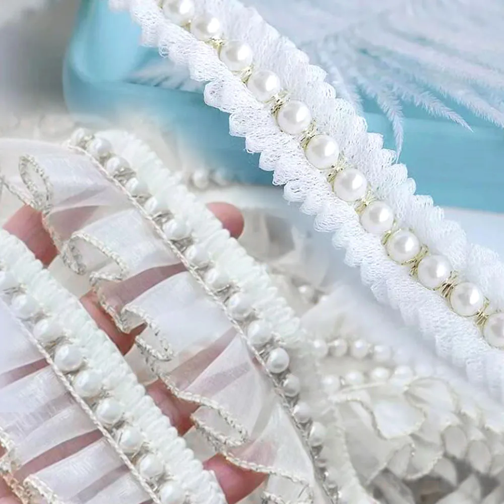 Кружевные складки блестящие аксессуары для одежды отделка из бисера винтажная