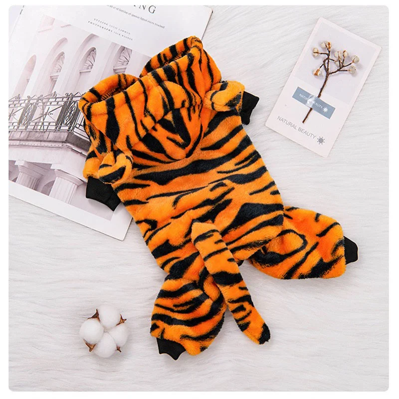 

Coral Fleece Tiger Pattern Dog Pajamas Warm Puppy Jumpsuit Autumn Winter Clothes for French Bulldog Corgi Cosplay Costumes York