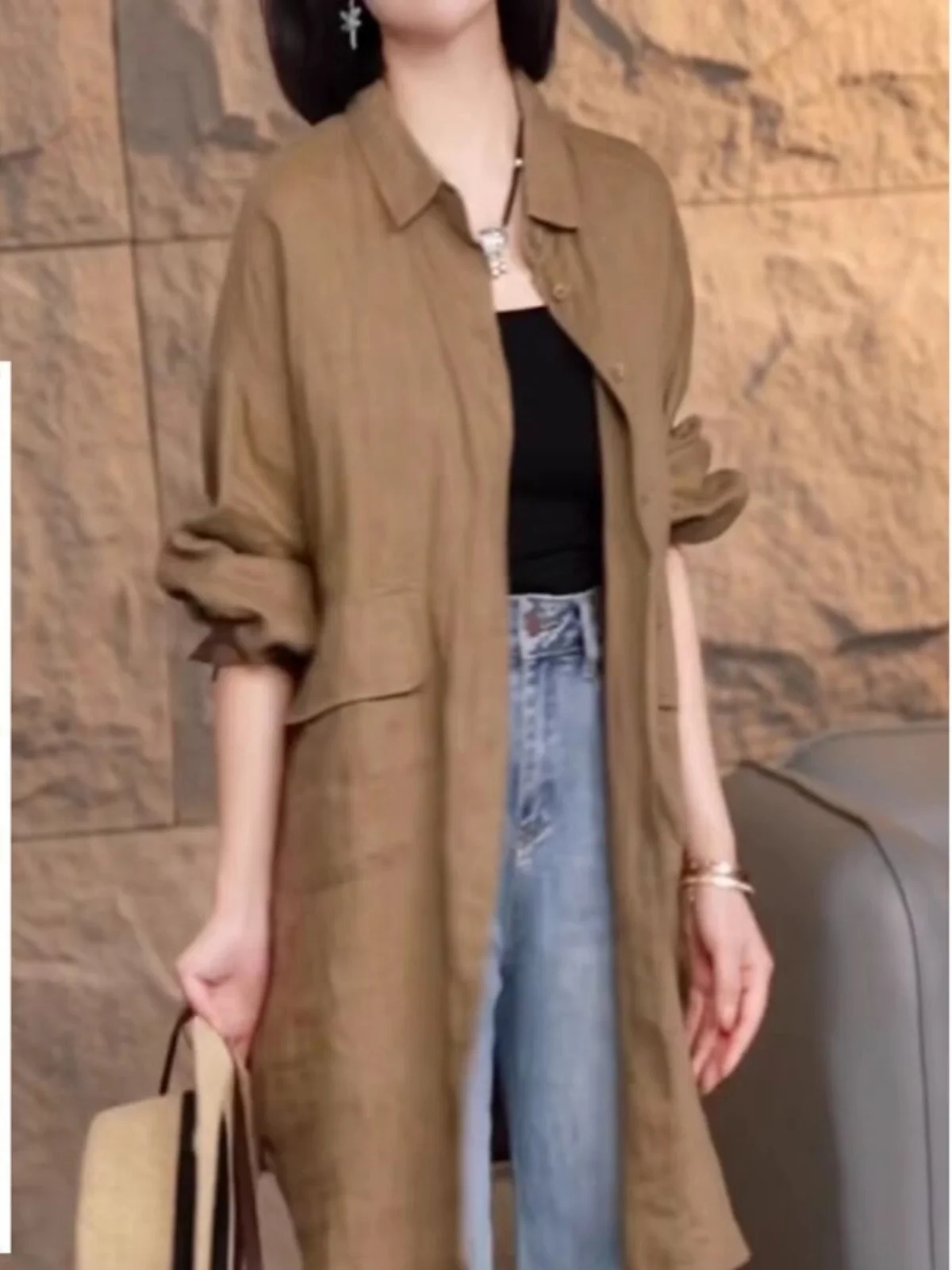 Льняные рубашки в стиле ретро с гонконгским вкусом верхняя одежда женская мода