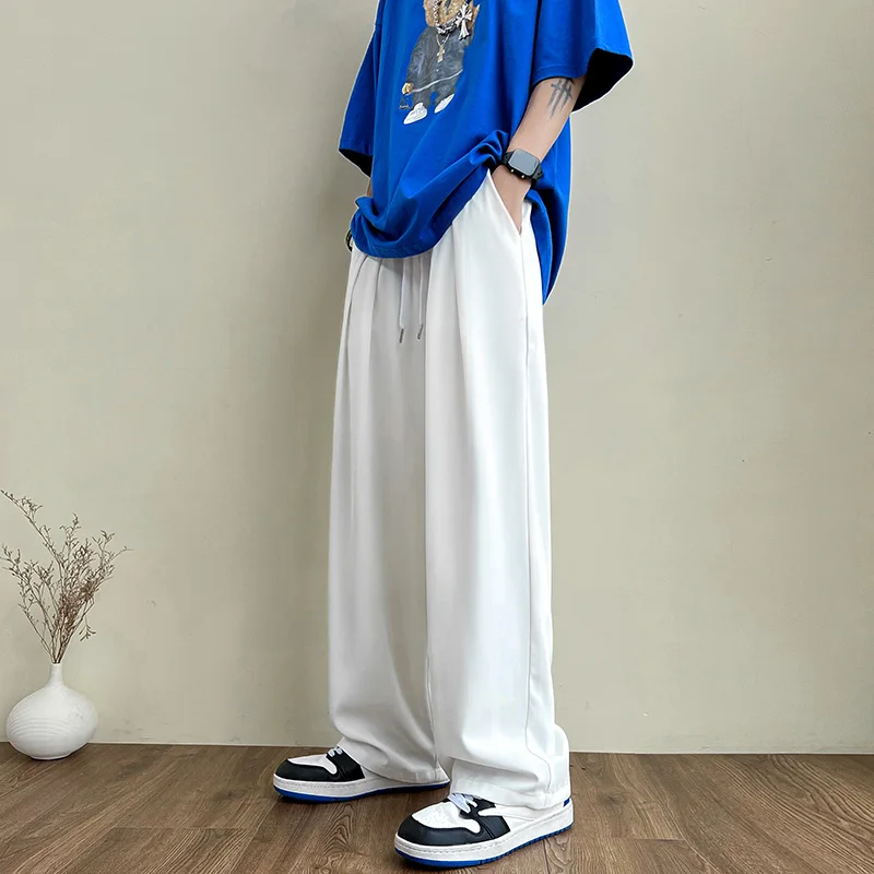 

Plus Size 5XL-S Summer Full Length Loose Casual Wide Leg Pants For Men Clothing 2022 Mid Waist Straight Trousers Streetwear Sale