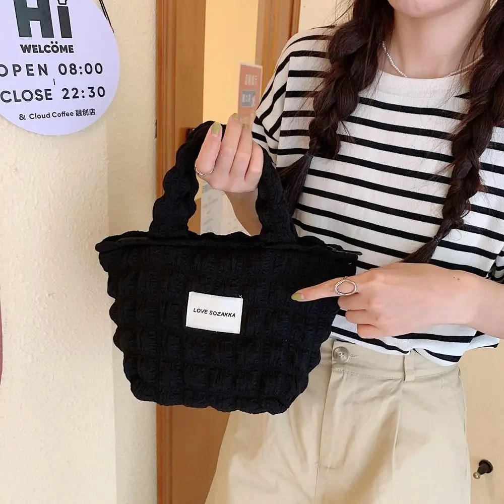 

Pleated Waist Bag Storage Bag Space Cotton Wrinkle Plaid Women Shoulder Bag Fold Cloud Bag Mini Tote Bag Women Handbag
