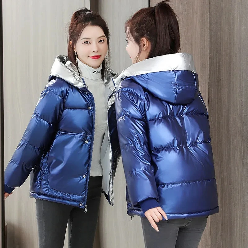 

2022 Autumn Winter Down Cotton Jacket Womens Korean Fashion Loose All-match Padded Jacket Women Large Size Hooded Short Parkas