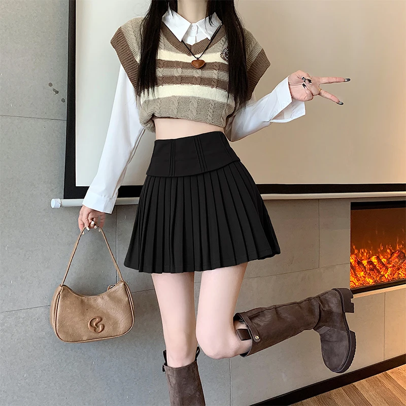 Женская винтажная плиссированная юбка повседневная шерстяная с высокой талией в