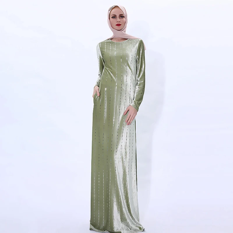 Autumn Winter Dubai Abaya Kaftan for Women Velvet Sequins Long Dress Muslim Modest Dresses Islamic Dubai Turkey Moroccan Caftan