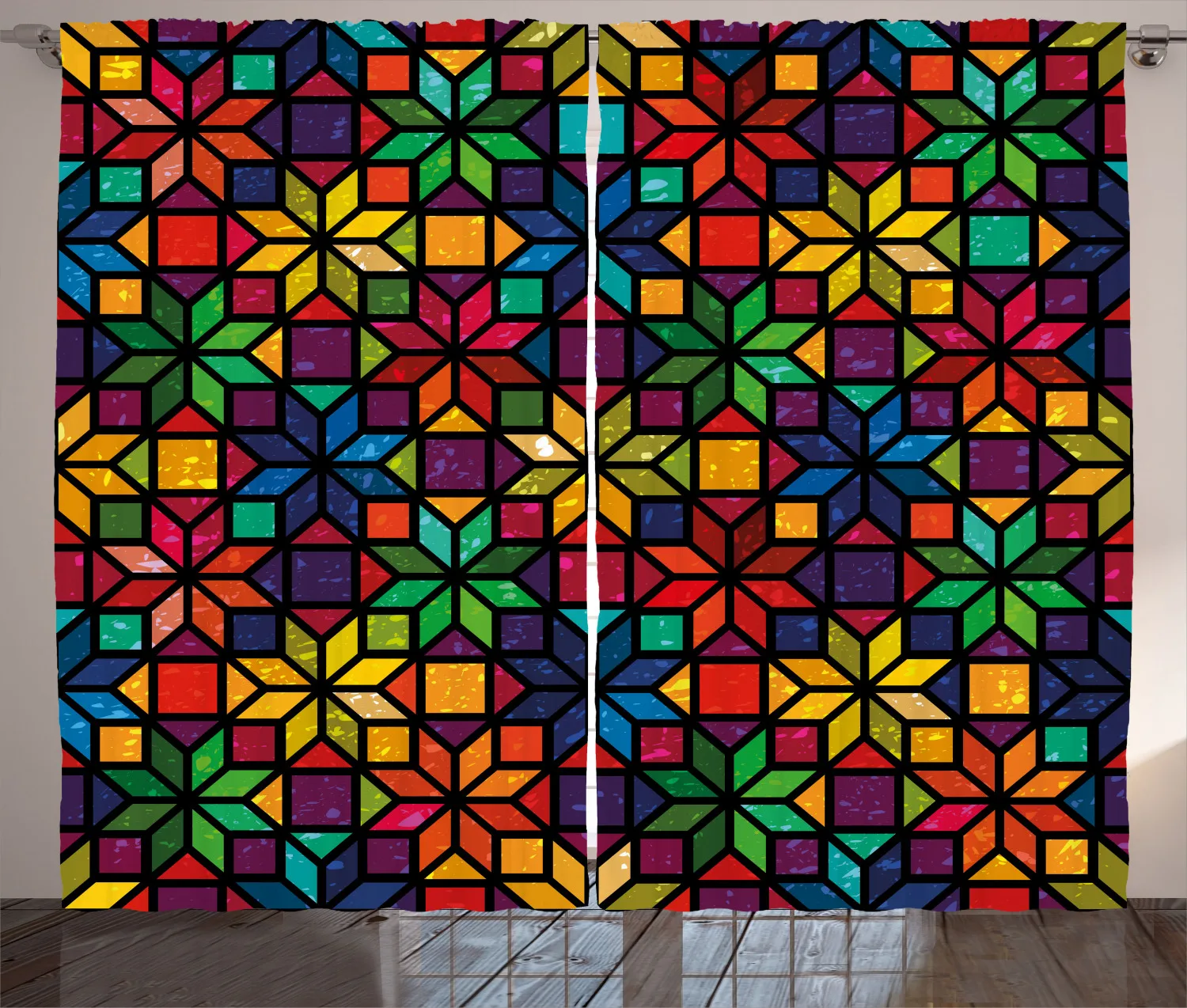 Геометрические занавески на окна в стиле радуги атласные тканевые для гостиной