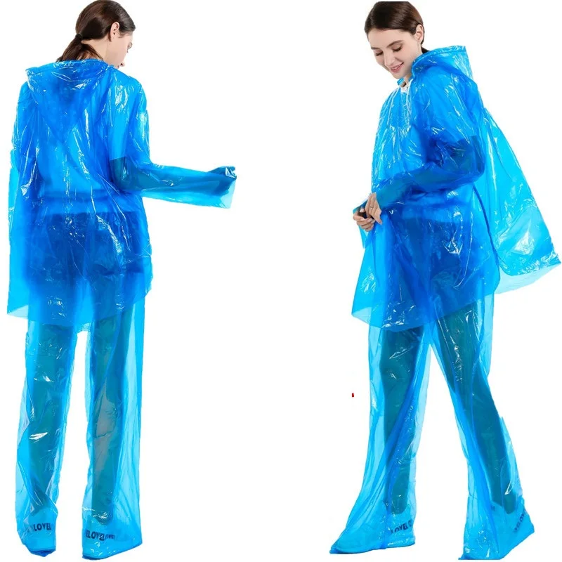 

One Time Use Shoes Packed Longer PVC Trousers + Hooded Raincoat Suit Waterproof Bike Water Proof Rainproof Set