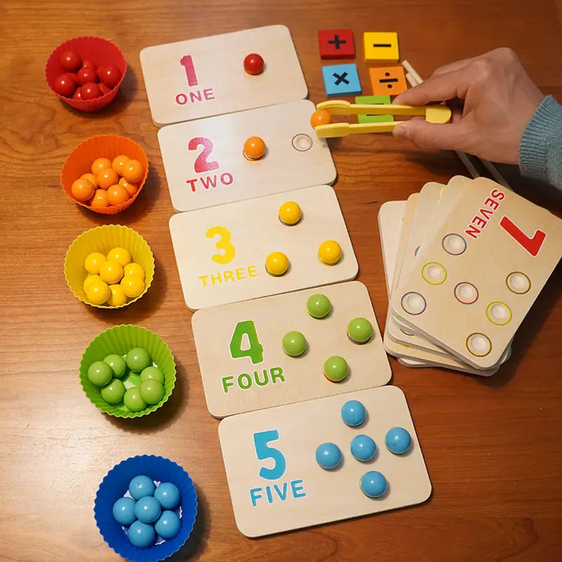 

Kids Montessori Wooden Early Education Toys 1-10 Enlightenment Cognition Board Bead Clamping Hand Brain Training Board Math Game