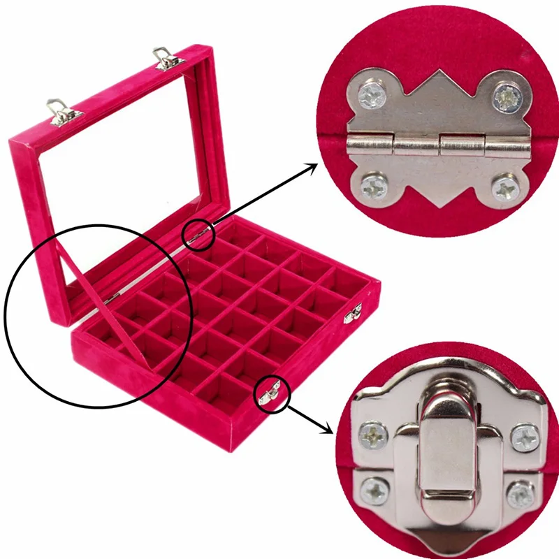 24 Grids Black Blue Gray Velvet Jewelry Box Organizer Ring Earrings Necklaces Makeup Holder Storage Case Casket For Women #86003 | Украшения