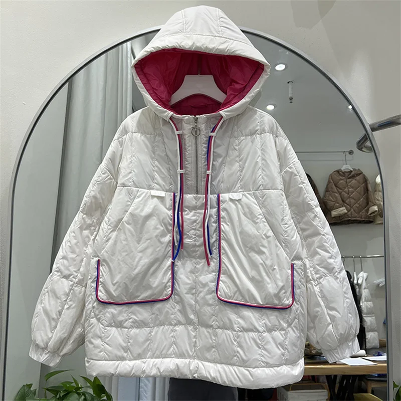 

Korean Hooded Pullover Lightweight Down Coat Autumn Winter Women White Duck Down Parkas Casual Long Sleeve Female Puffer Jacket