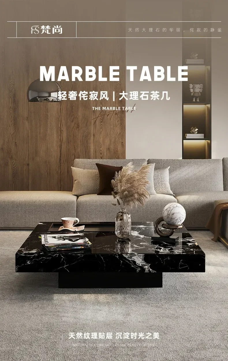Фото b7- роскошный мраморный кофейный столик для нового дома, квадратный, в стиле ваби-саби, подвесной чайный столик. №5