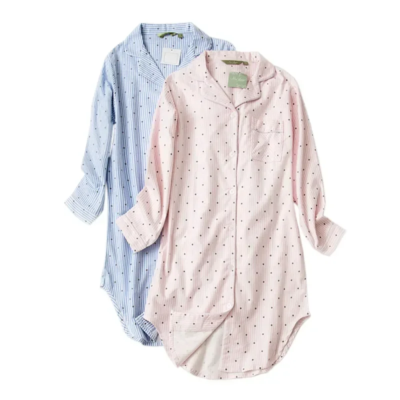 

Brushed Sleepshirts Autumn Cotton Night Nightgowns Female Sleepwear Fresh Women Dress Plus Nightshirts Winter 100% Size