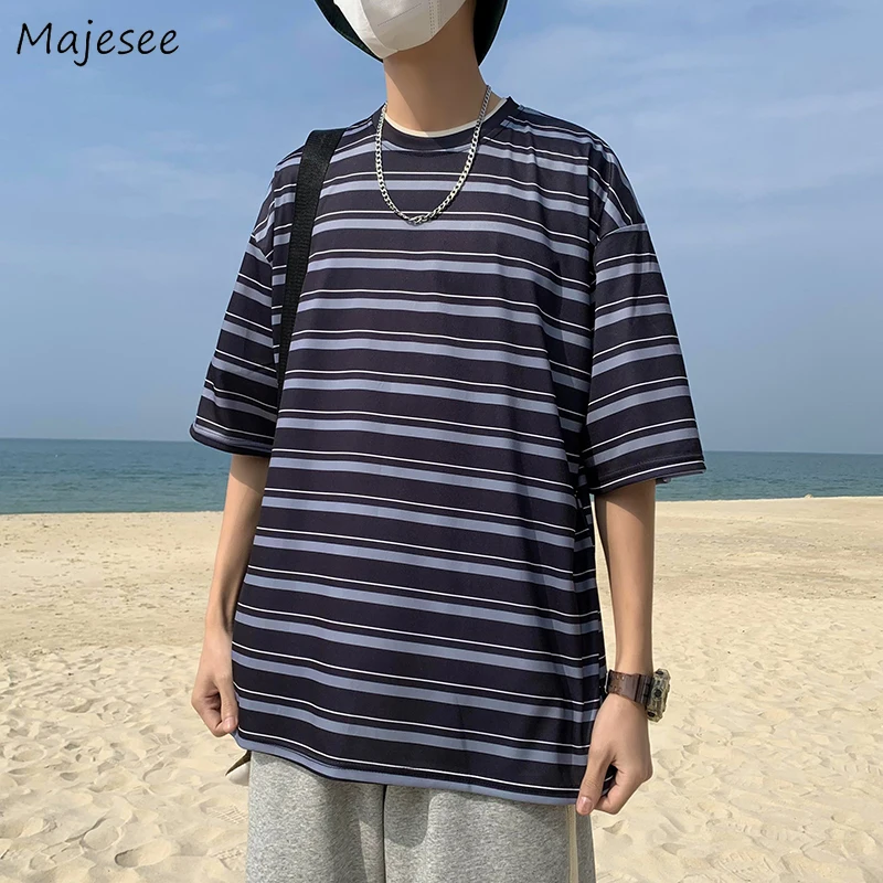 

T-shirts Men Clothing Ulzzang Students Dynamic Striped Popular Fashion Streetwear Casual All-match Simple Young Soft Tops Newly