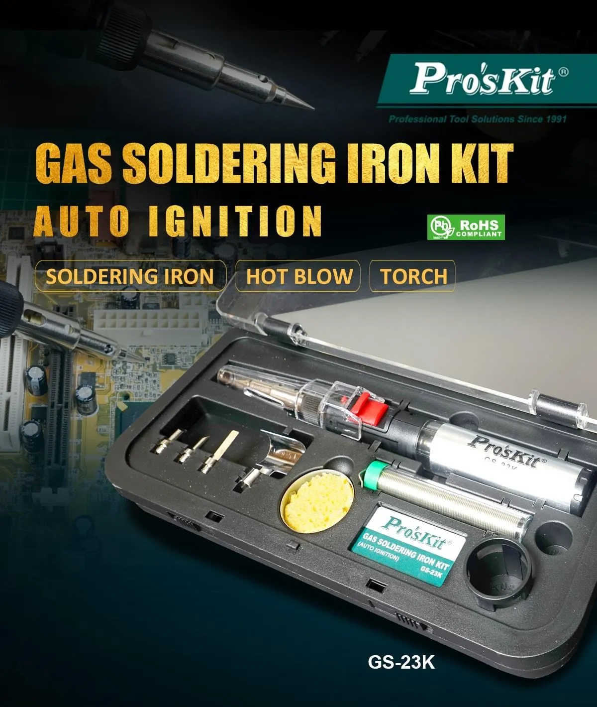 

Газовый паяльник Pro'sKit, GS-23K Беспроводная сварочная ручка, Бутановая горелка, автоматическое зажигание, многофункциональный пневматический пистолет, Комплект сварочного пистолета
