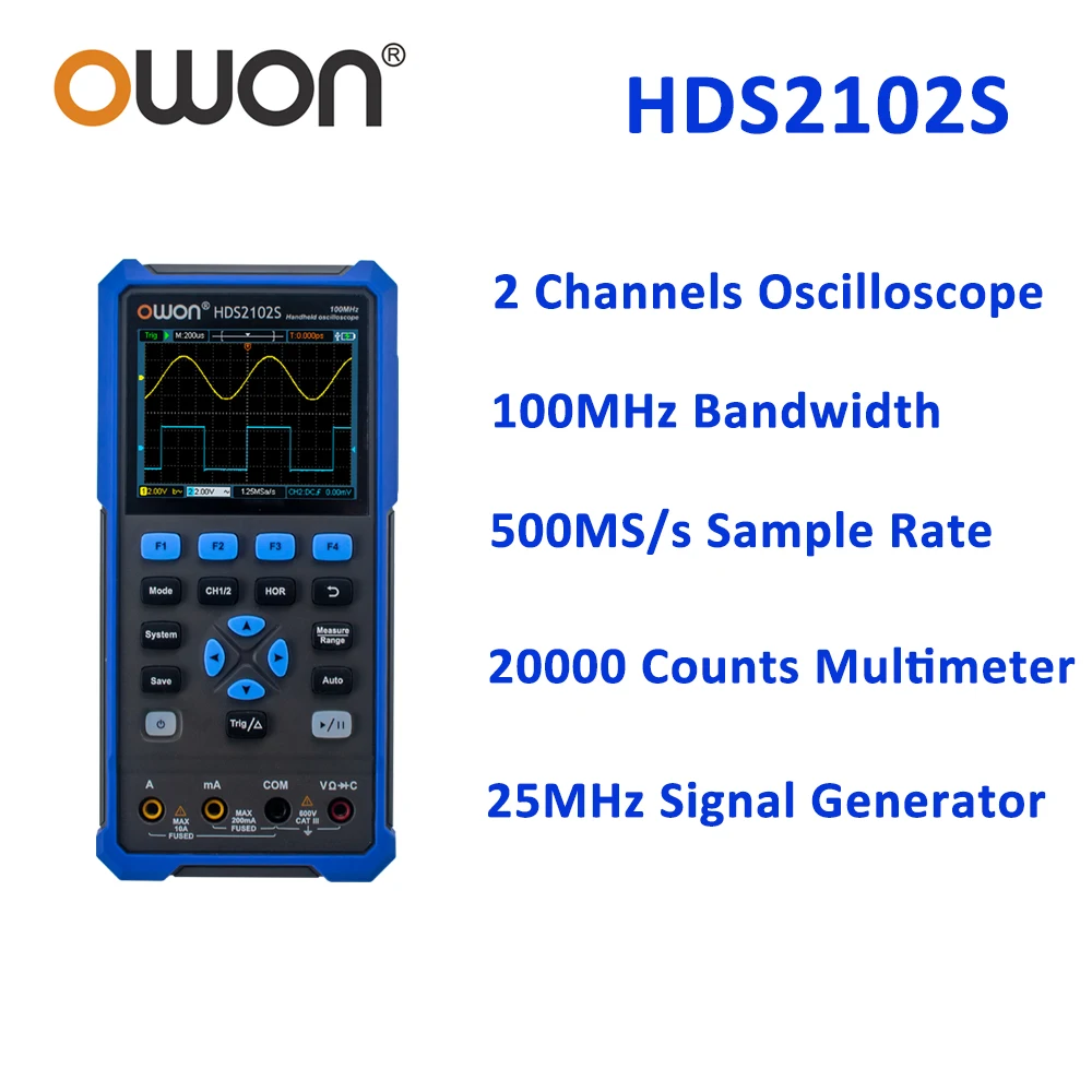OWON HDS272S 2-канальный 70 МГц HDS2102S 100 Портативный цифровой осциллограф генератор