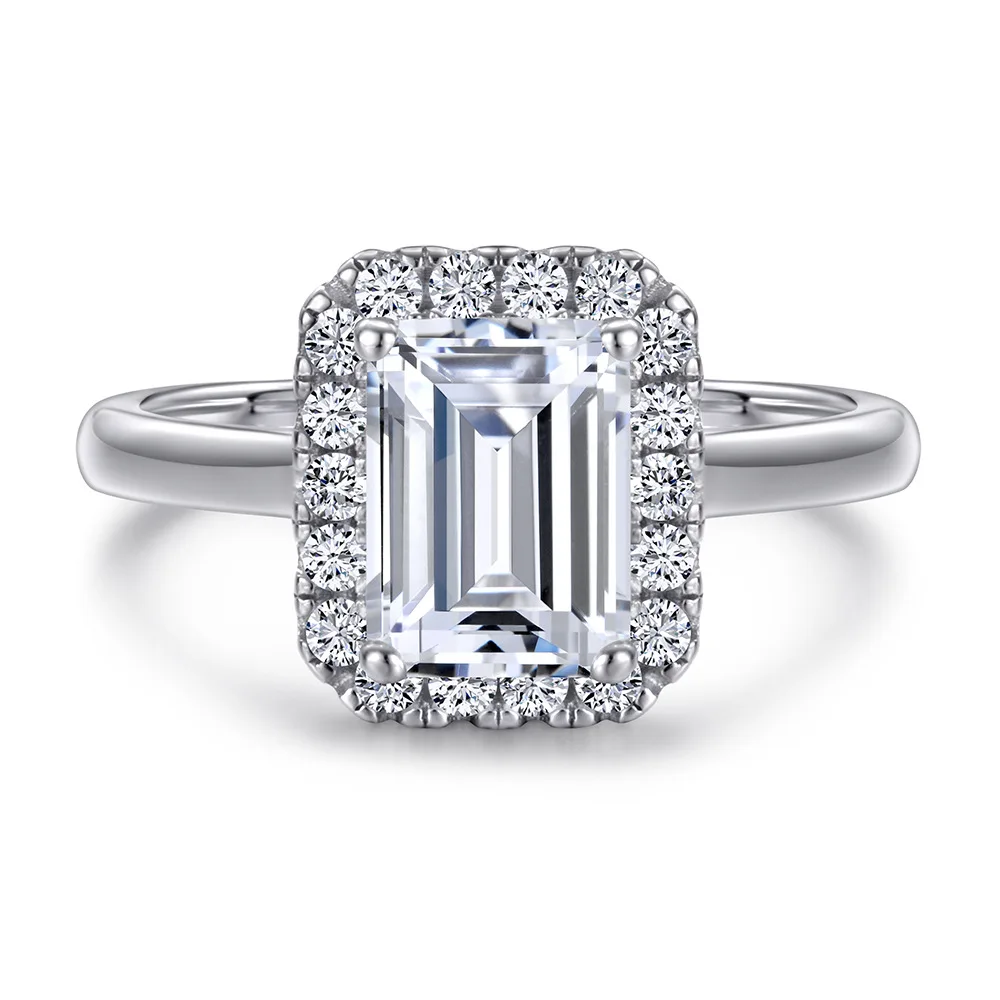 

HTOTOH Set Ring Emerald 2 Carat Moissanite Diamond S925 Sterling Silver Ring Women Engagement Wedding Jewelry