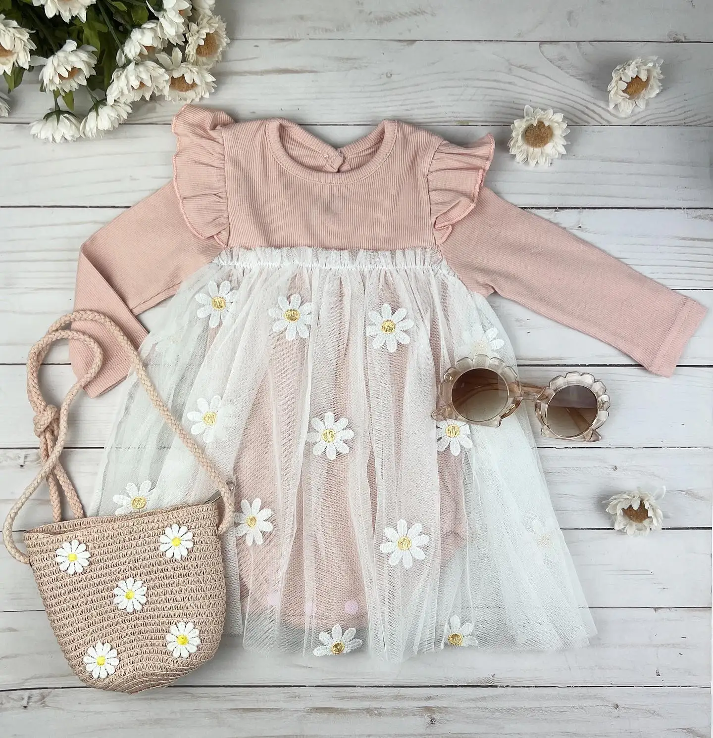 

Демисезонные комбинезоны для новорожденных девочек, платье в рубчик с оборками и длинным рукавом, кружевное платье из искусственной тюли, повязка на голову, наряды