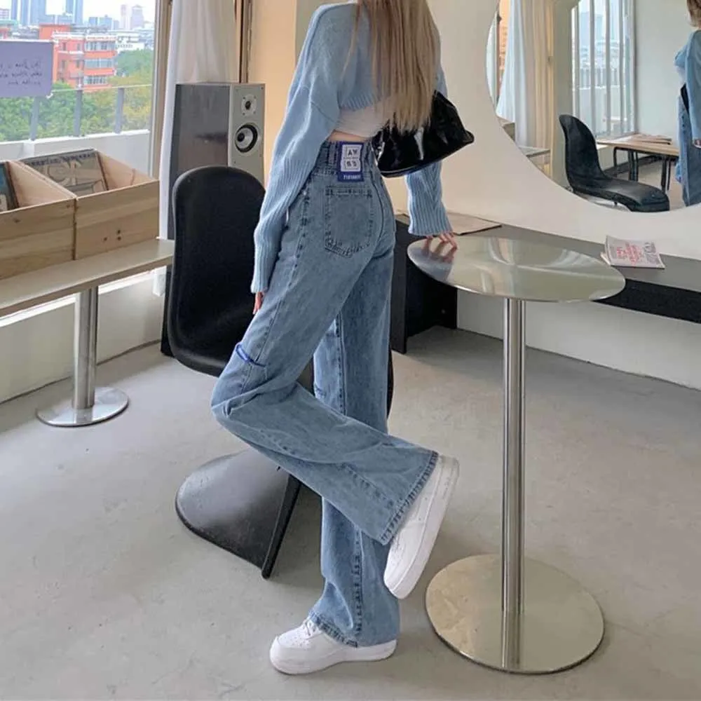 

Women's Jeans High Waist Vintage Straight Baggy Denim Pants Streetwear American Style Fashion Blue Wide Leg Denim Trouser Summer