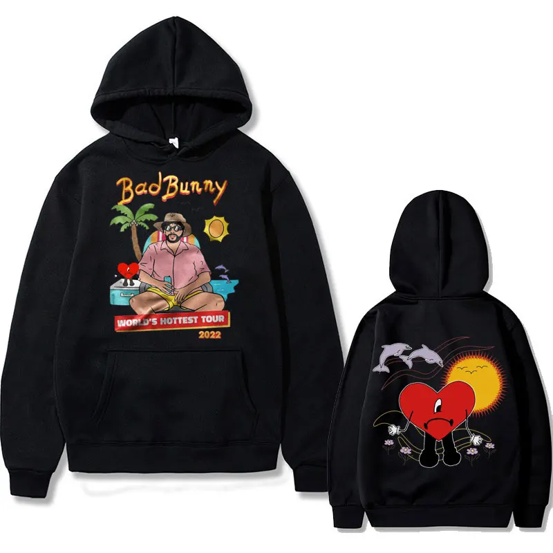 

Bad Bunny UN VERANO SIN TI Music Album Double Sided Print Hoodie Funny Dolphin Sun Flower Love Eyes Clothes Men Women Sweatshirt