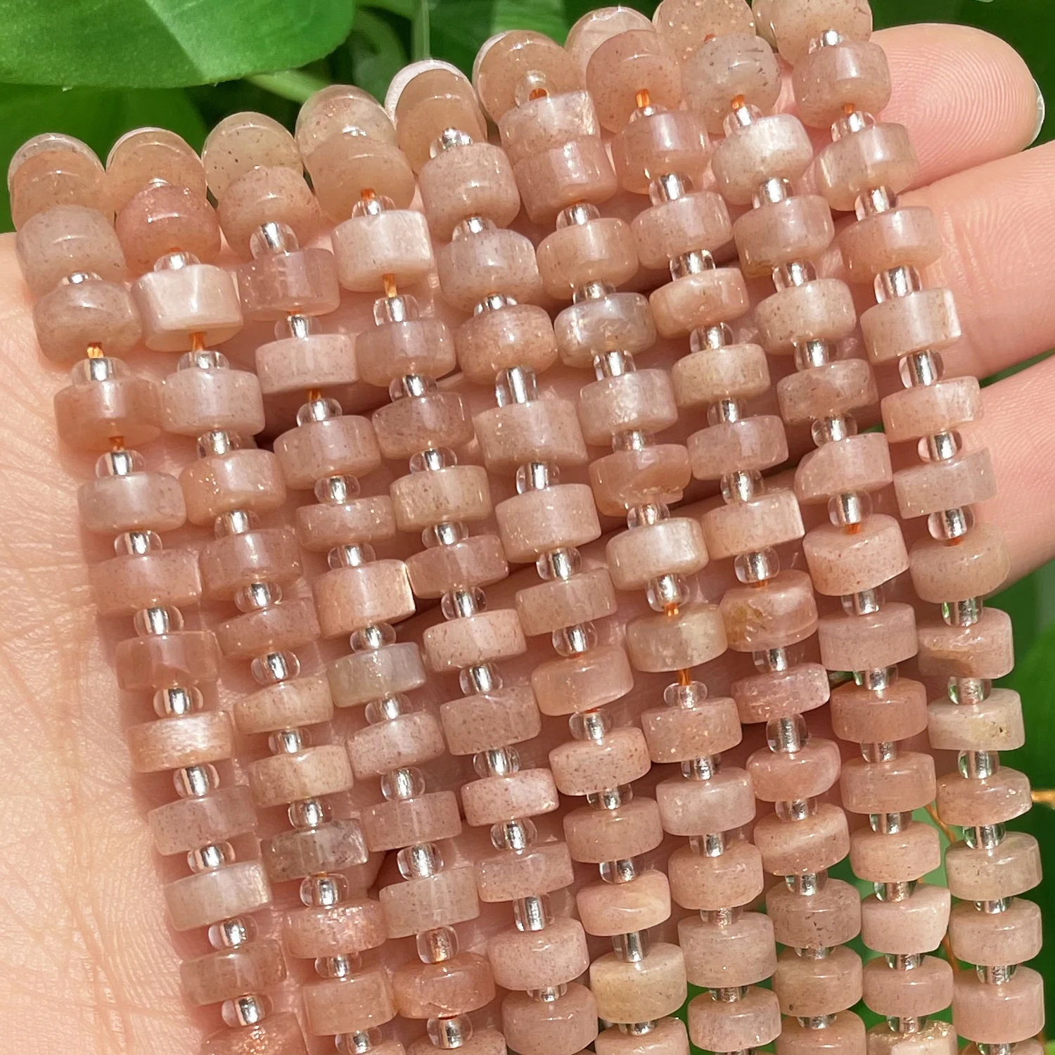 

6*4mm Natural Rondelle Beads Wheel Sunstone Round Loose Spacer Beads for Needlework Jewelry Making DIY Bracelet Accessories