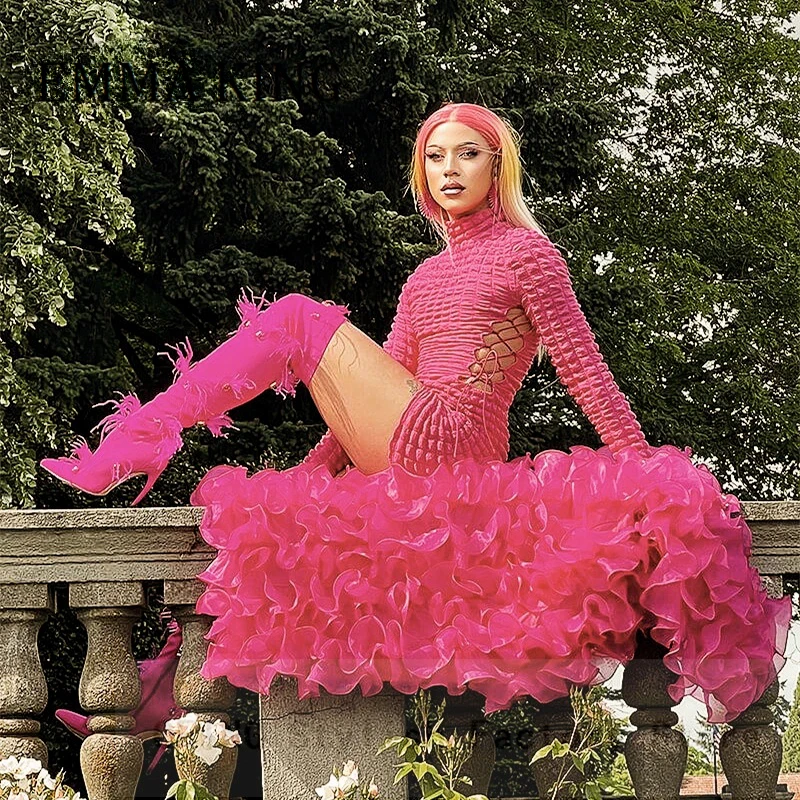 Женские розовые ботинки с украшением из перьев пикантные до бедра на шпильке