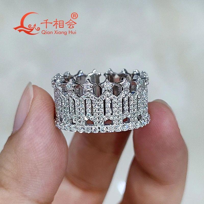 12mm Fashion crown  S925 silver ring  D VVS  Moissanite hip hop Ring Men women Diamonds Male fine Jewelry gift dating weding